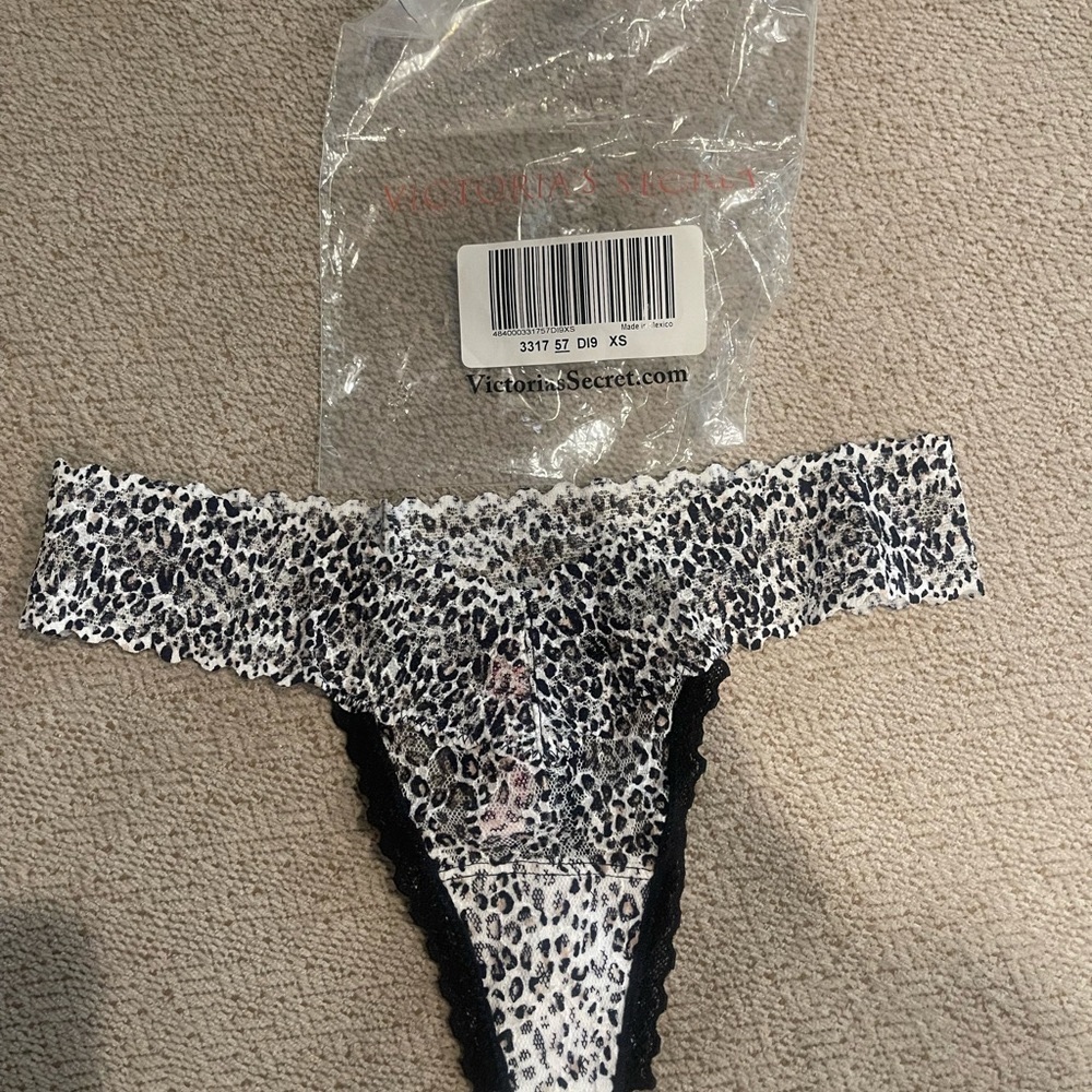 Victoria's Secret Black and White Leopard Print Thong Bottoms